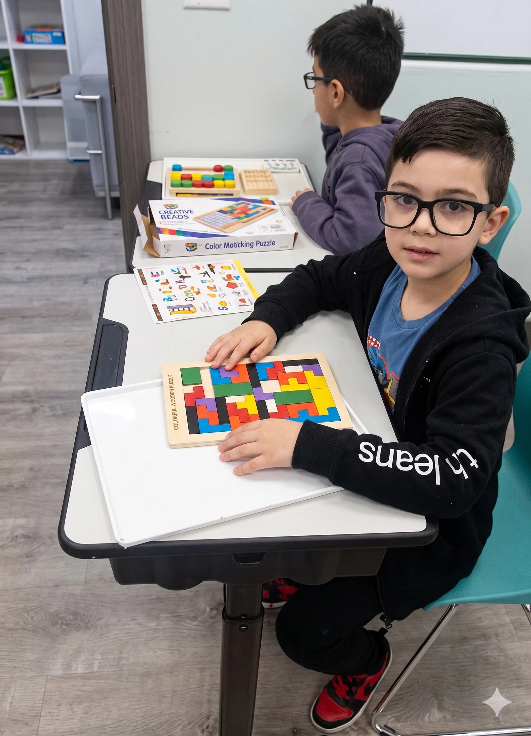 Kids playing brain board
