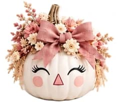 Pumpkin Princess with pink bows, flowers and eyelashes