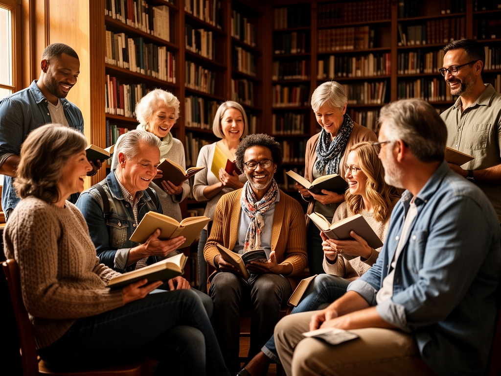 Adults reading books together