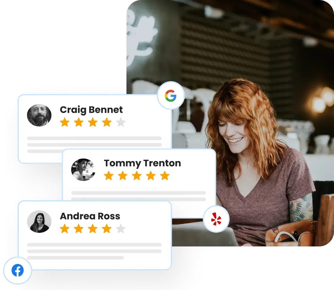 Customer reviews from Google, Yelp and Facebook